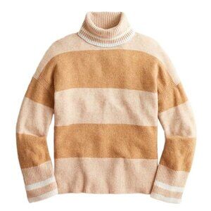 J. Crew Striped Turtleneck Sweater Supersoft Yarn Heather Linen Camel NWT